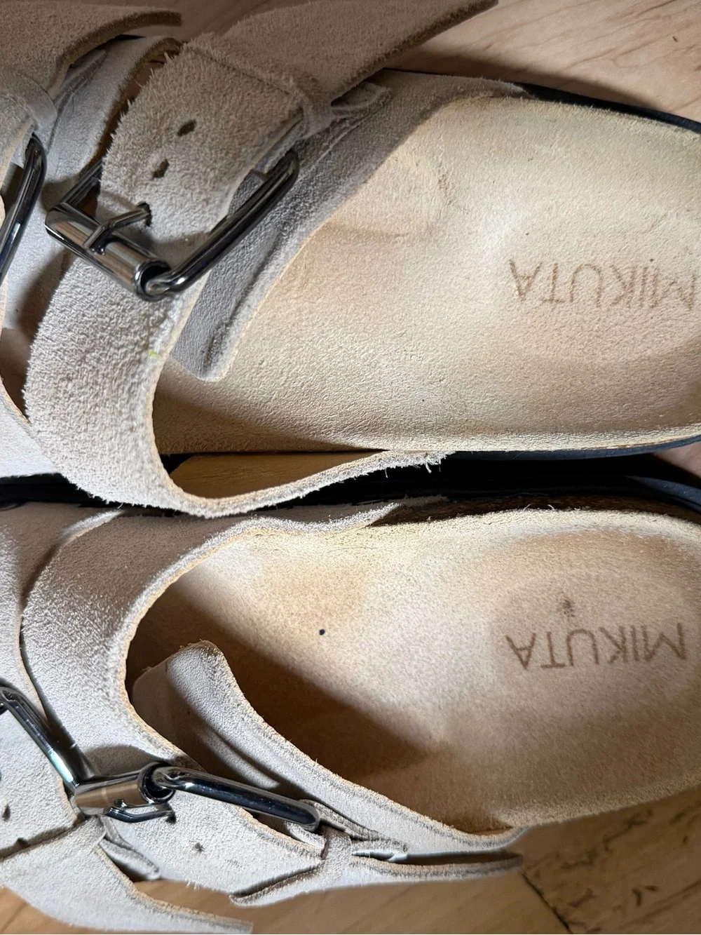 Mikuta Beige Double Buckle Suede Slide Sandals 37 - Picture 4 of 10